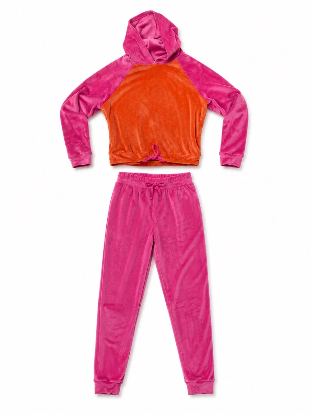 Girls' Velour Pink & Orange Hoodie and Jogger Set